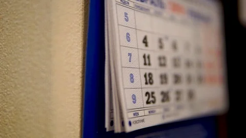 The camera takes a close-up on the calendar numbers. The numbers of the calendar Stock Footage 104369206