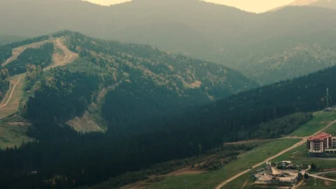 Camera takes panoramic view of Carpathian mountain range Stock Footage 111870825