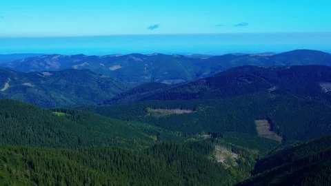 Camera takes panoramic view from peak of Carpathian mountain range Stock Footage 111867774