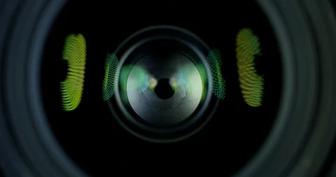 Camera Taking Photo Adjusting Aperture As Lights Reflect Off The Glass In Camera Stock Footage 113356370