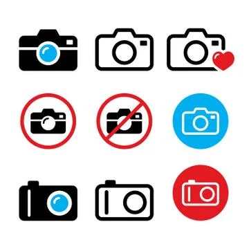 Camera, taking photos, no camera sign vector icons set Ilustración de archivo