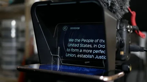 Camera teleprompter displays US Constitution. Stock Footage 108138038