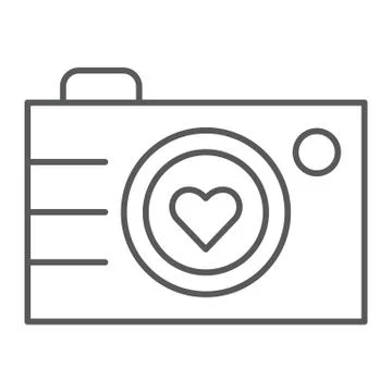 Camera thin line icon, photography and love, love photo sign, vector graphics, a Stock Illustration