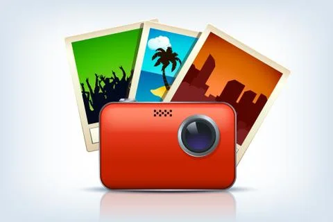 Camera with three photos Stock Illustration