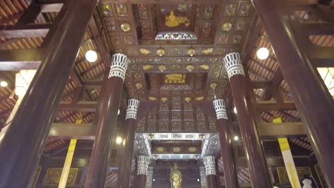 Camera tilt down Inside Wat Lok Moli temple Chiang Mai, from the roof to the Stock Footage 341636651