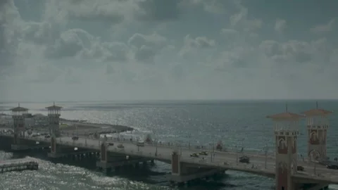 Camera TILT down of Stanley Bridge in Alexandria Egypt Stock Footage 181940813