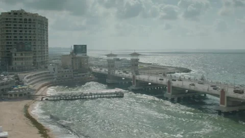 Camera TILT down of Stanley Bridge in Alexandria Egypt Stock Footage 181942132