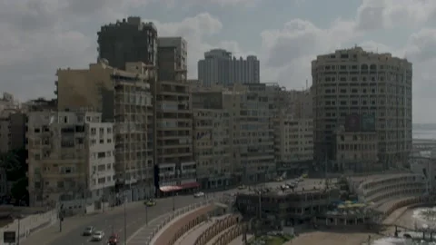 Camera TILT down of Stanley cabins Alexandria Egypt Stock Footage 178631941