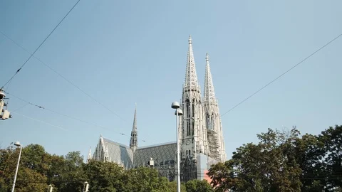 Camera Tilt Down. View Of Votive Church In Vienna Stock Footage 116670855