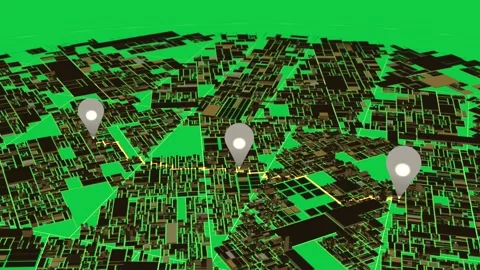 By camera tilt, gold grid shifting, three pins appearing to mark nodes on 스톡 동영상 345727463