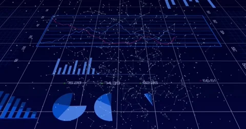 Camera tilt initiating charts animating pie slices, shifting bars, spreading Stock Footage 331063005