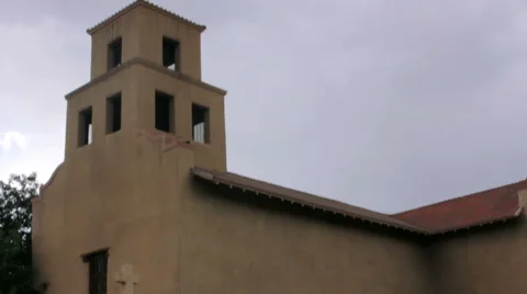 Camera Tilt to Reveal a Historic Adobe Catholic Church Stock Footage 64826868
