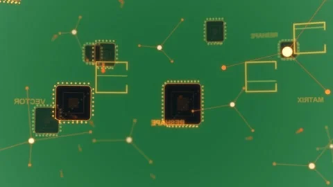 Camera tilt starting chips drifting, central chip scaling pulsing to show Stock Footage 329503445
