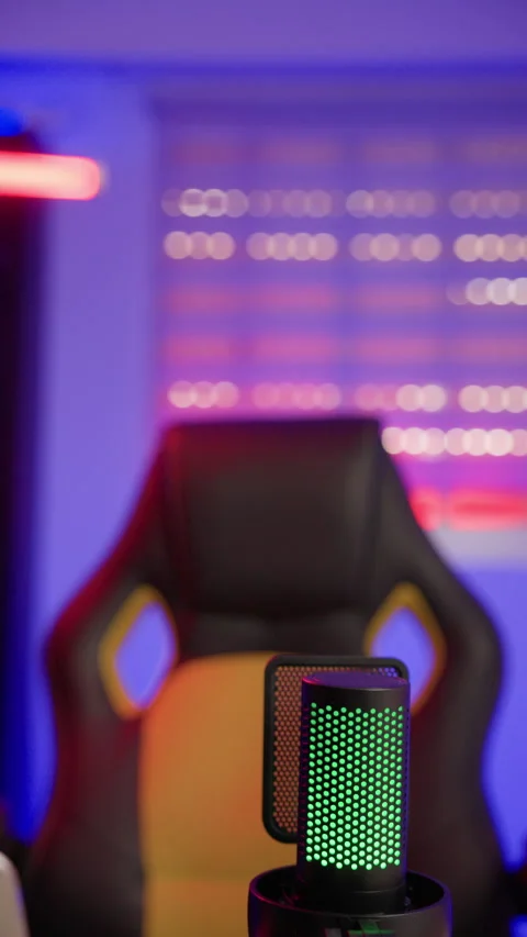 Camera Tilts Down to Reveal Microphone in Home Studio Stock Footage 346286020