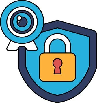 A camera is on top of a shield with a keyhole Stock Illustration