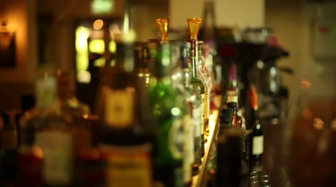 Camera Track Past Bottles of Alcohol at a Bar 2 Stock-Footage 44087545