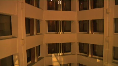 Camera Tracking Down Inside Building Stock Footage