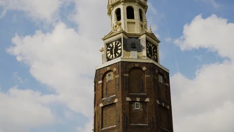 Camera tracking past old church spire in the Netherlands. Stock Footage 87873919