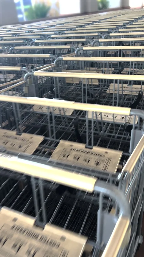 Camera tracking by shopping carts vertical video Stockbeeldmateriaal 308047225