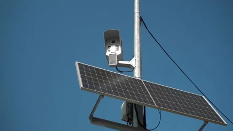 Camera for tracking traffic violations. The camera is powered by a solar panel 動画素材 209993573