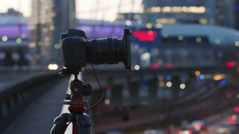 Camera with traffic in background Stock Footage 297922631