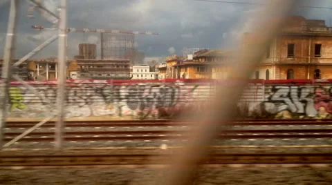 Camera train through the suburbs of the city of Rome. Stock Footage 46597617