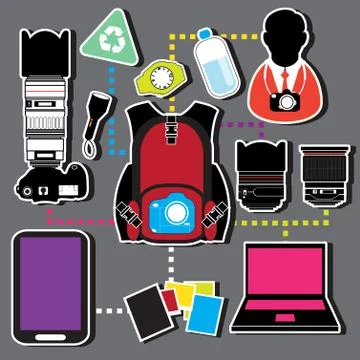 Camera travel set Stock Illustration