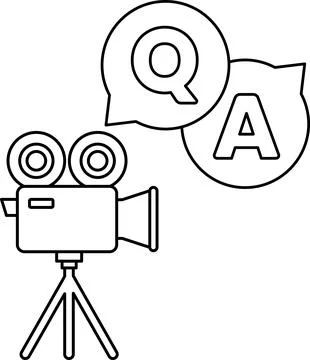 A camera is on a tripod and is pointing at a Q and A sign Stock Illustration