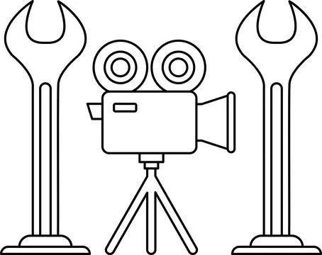 A camera is on a tripod with a pair of wrenches behind it Stock Illustration