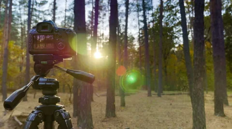 The camera on the tripod shooting time lapse Stock-Footage 42637311