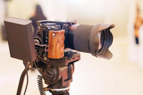 Camera on tripod at studio during photo session with soft light Stock Photos