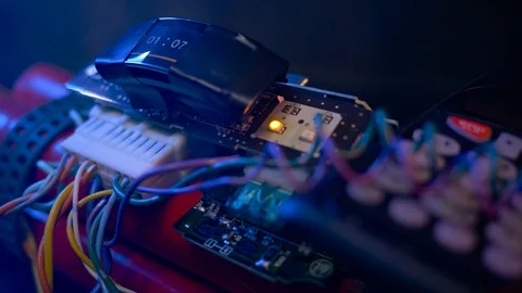 Camera Turning Around a Hand Made Bomb With a Timer Stock Footage 90716422