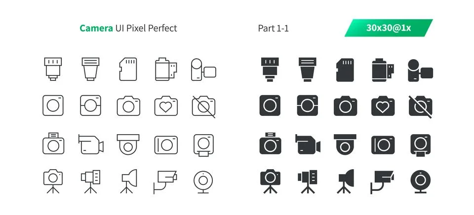 Camera UI Pixel Perfect Well-crafted Vector Thin Line And Solid Icons 30 1x Grid Stock Illustration