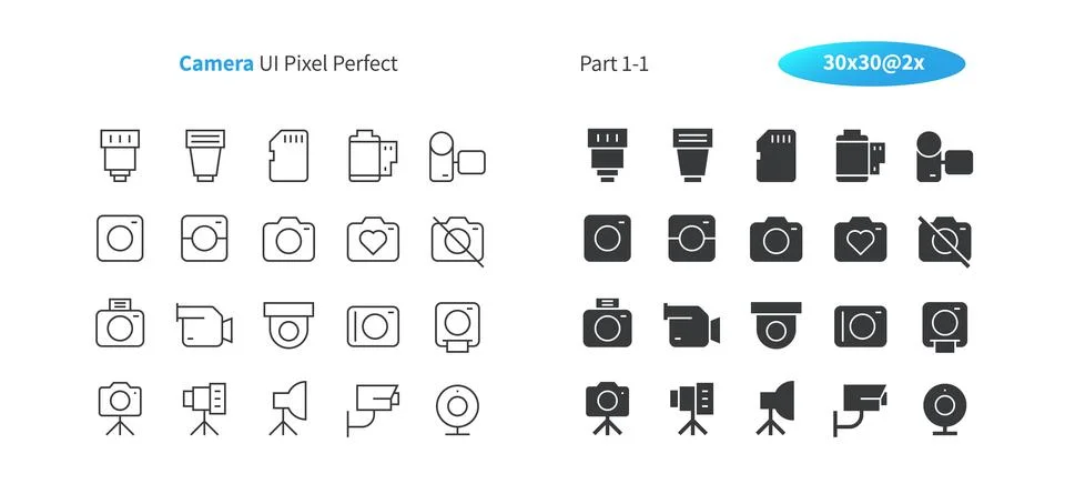 Camera UI Pixel Perfect Well-crafted Vector Thin Line And Solid Icons 30 2x Grid Stock Illustration
