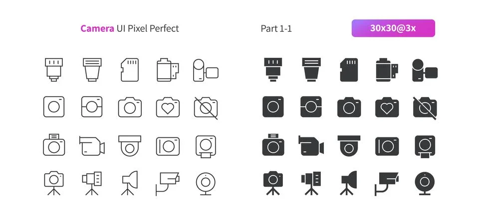 Camera UI Pixel Perfect Well-crafted Vector Thin Line And Solid Icons 30 3x Grid Illustrazione stock