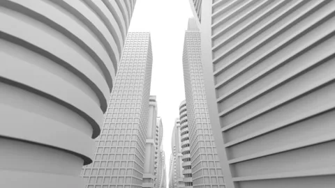 The camera upwards observes the movement along the street of a futuristic city Stock Footage 129140142