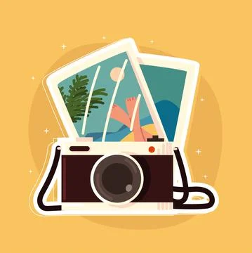 Camera with vacations pictures Stock Illustration