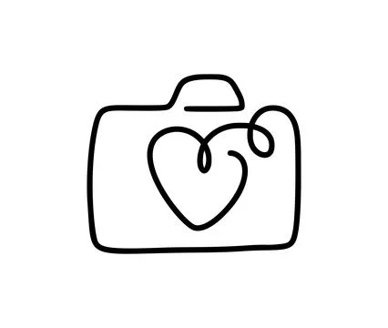 Camera vector outline drawing icon with a continuous line forming a heart Stock Illustration