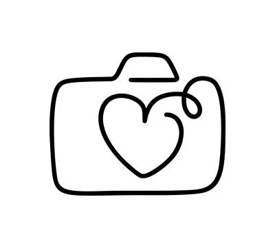 Camera vector outline drawing icon with a continuous line forming a heart Stock Illustration