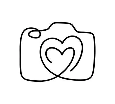 Camera vector outline drawing icon with a continuous line forming a heart Stock Illustration