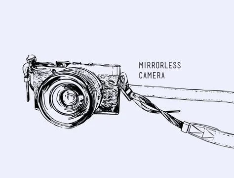 Camera vector. Vintage and classic style, mirrorless type. Stock Illustration