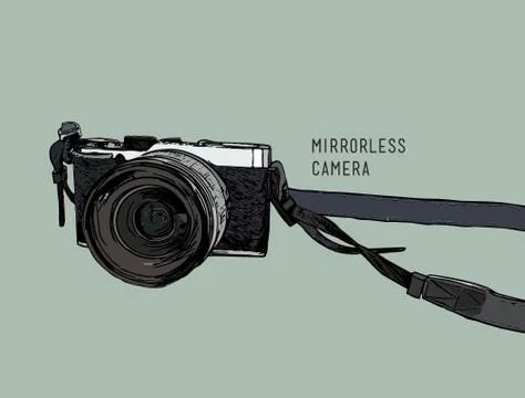 Camera vector. Vintage and classic style, mirrorless type. Stock Illustration