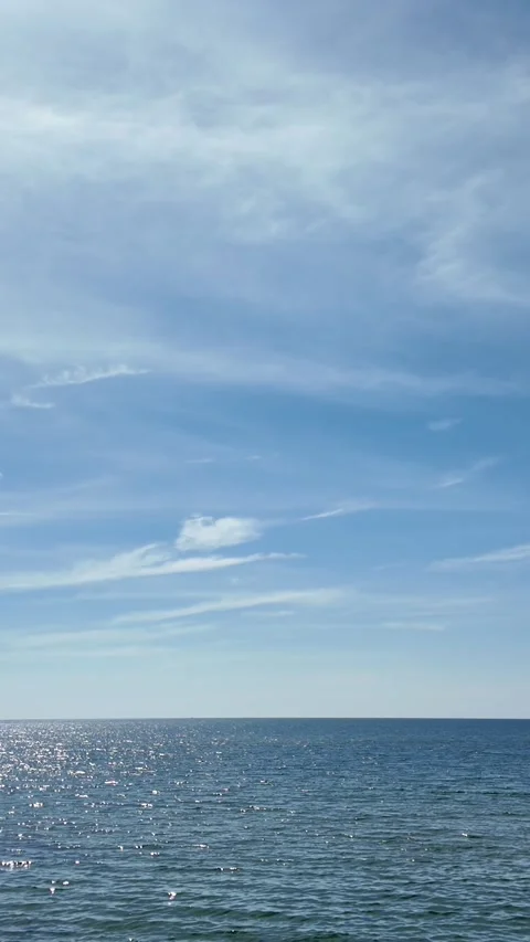 Camera video of tranquil sea with sunlight reflection under blue sky Stock Footage 325650171