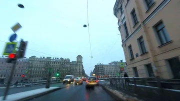 The camera view from the car - trip in Saint-Petersburg in winter in the evening Stock Footage 85973465