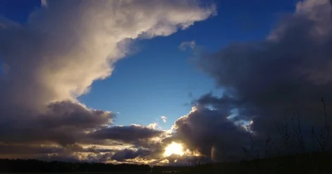 Camera view to dramatic blue sky with clouds and passing cars Stock-Footage 80857049