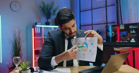 Camera view of handsome confident responsible smart skilled bearded office Stock Footage 166620410