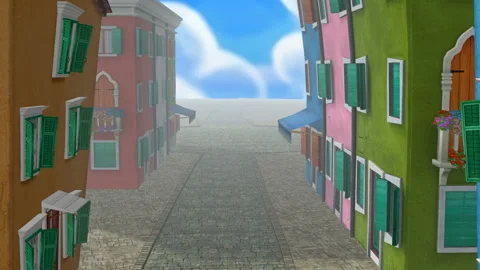 Camera  View Through Popup Toon Village and Zooms Out Видео 147950756