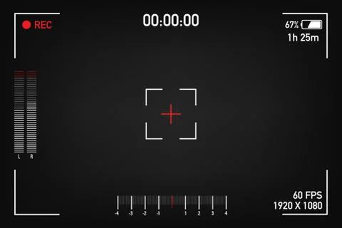 Camera view viewing images. Visual screen focusing. Video recording screen on Stock Illustration