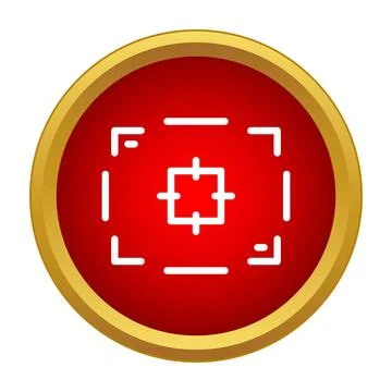 Camera viewfinder focusing on target in red button icon Stock Illustration