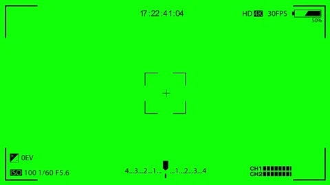 Camera viewfinder interface overlay with green screen background Stock Footage 334108258